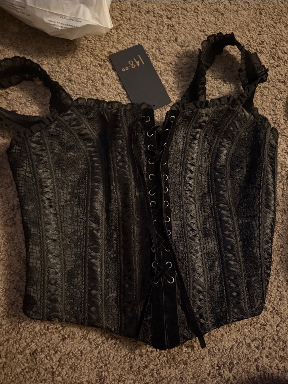 Black Lace-Up Corset with Textured Paneling